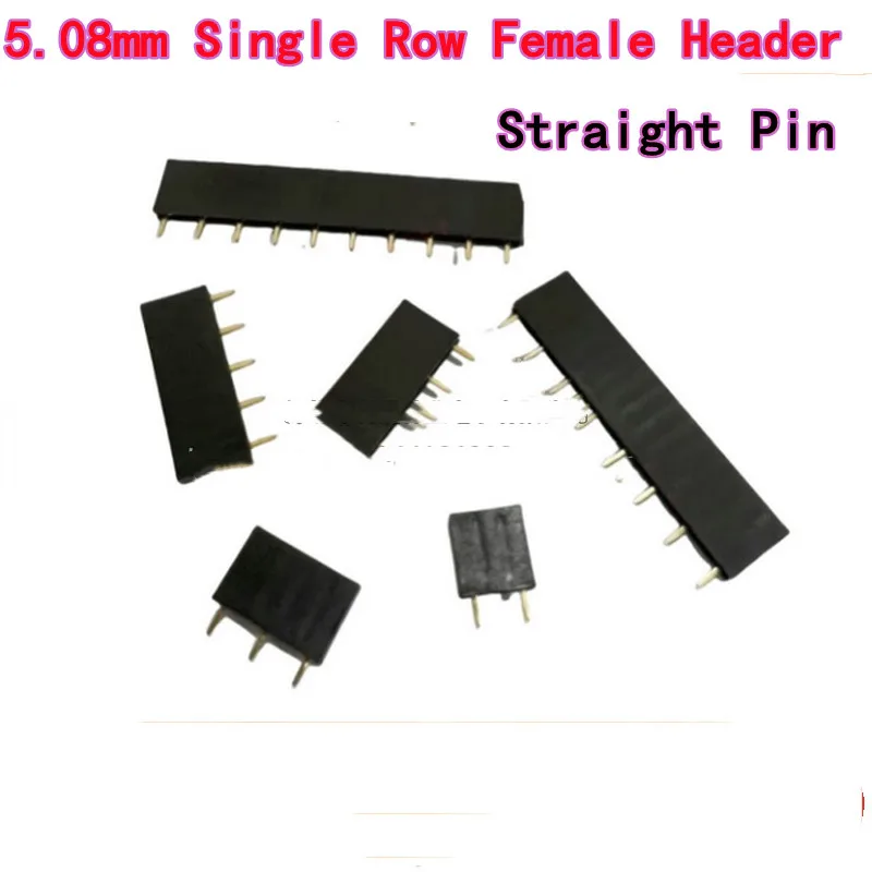 50/20PCS 5.08mm Single Row Female Header Straight Pin 1x2P/3P/4P/5P/6P/10P/16P/20P~40P Through-hole Single Row Female Connector