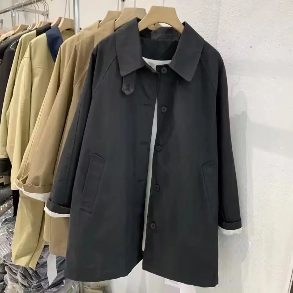 

Women's Khaki Work Coat Korean Style Loose Slimming Mid-Length Casual Top for Spring And Autumn