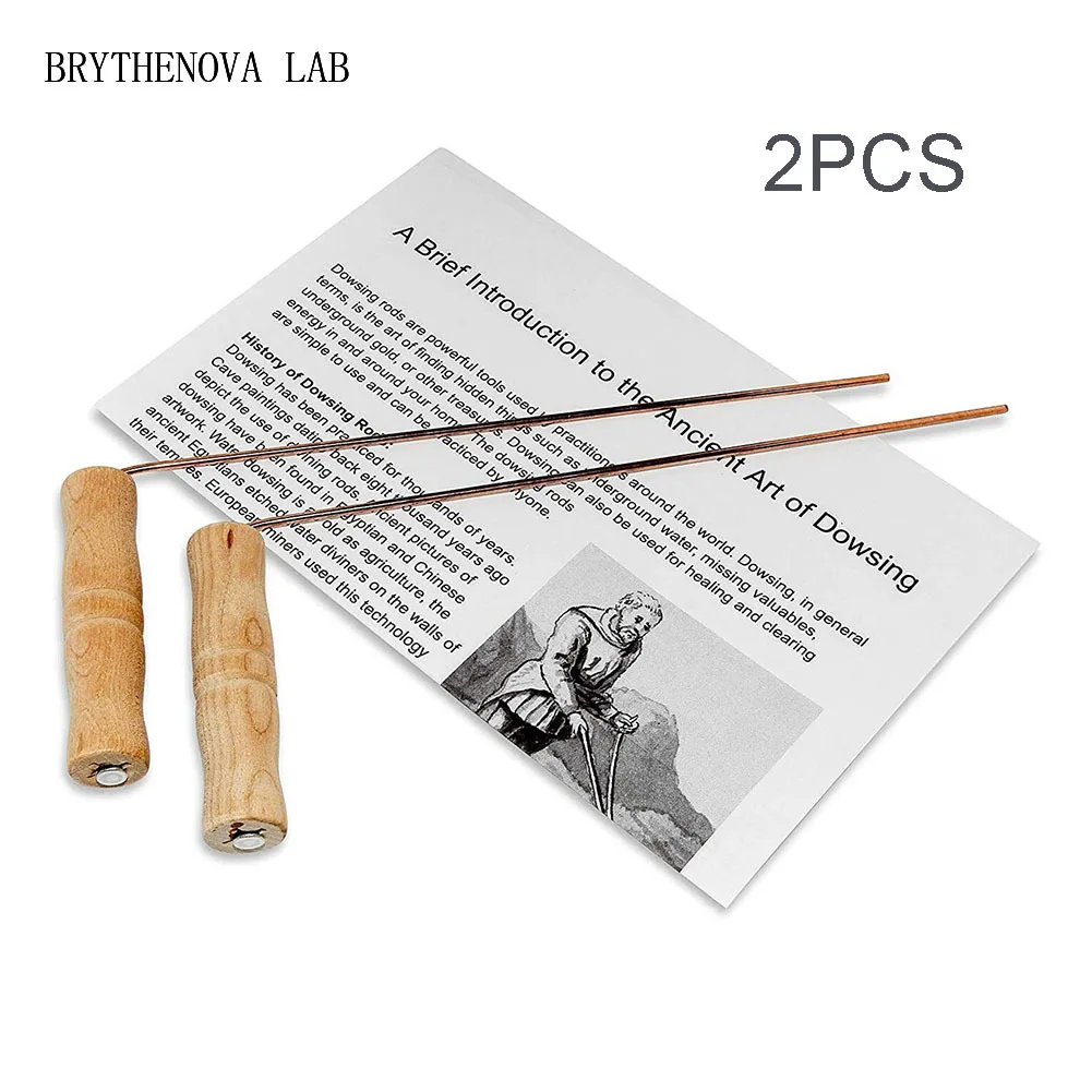 2Pcs 99.9% Copper Divining Dowsing Rods Metal Detector for Treasure Water Finding Tools with Wooden Handle Copper Probing Rod