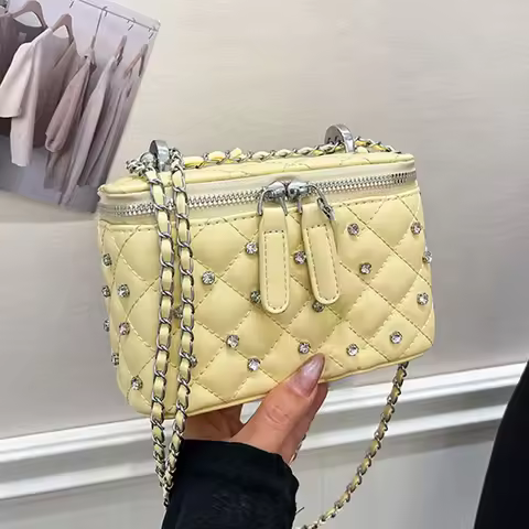 Fashion Diamond-Grid Chain Handbag Women's Spring Summer Solid Color PU Leather Square Bag Simple Female Crossbody Bags
