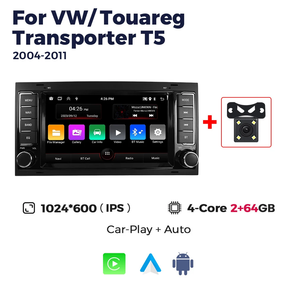 Voor VW Touareg Transporter T5 2004-2011 7 inch Android 15 autoradio multimediaspeler GPS navigatie Carplay Android Auto