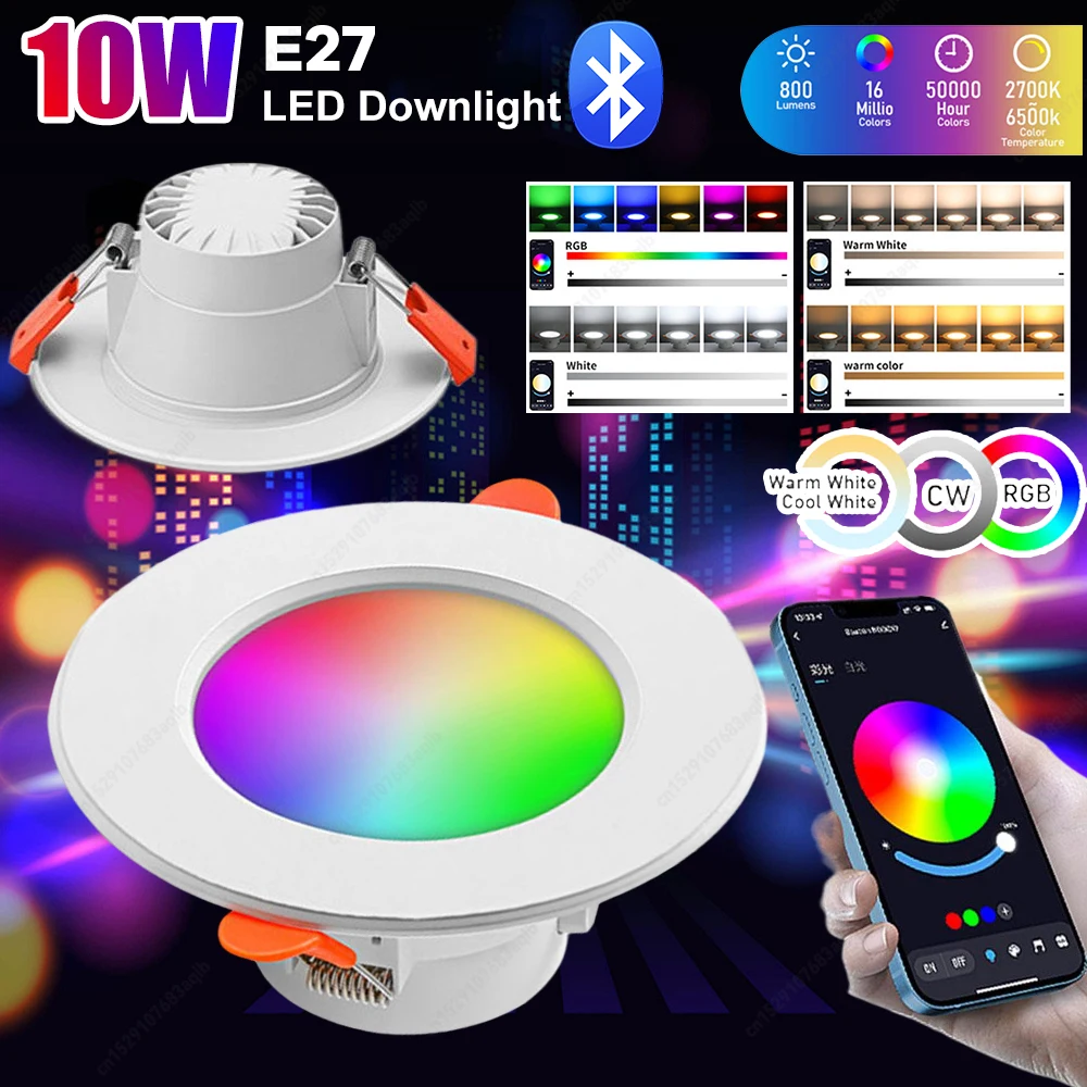 1-5PCS LED Downlight Dimmable 10W Bluetooth-Compatible Recessed Ceiling Light RGB CW 16-Color Spot Ceiling Recessed Panel Lights