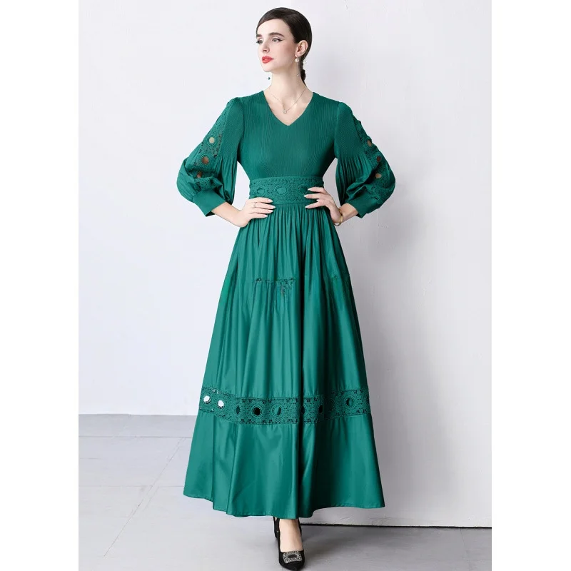 Faion-Border Mujer Remove Middle Link Moda Plisado Maxi Dr Europeo Sle Cintura Suelta Material de Terciopelo