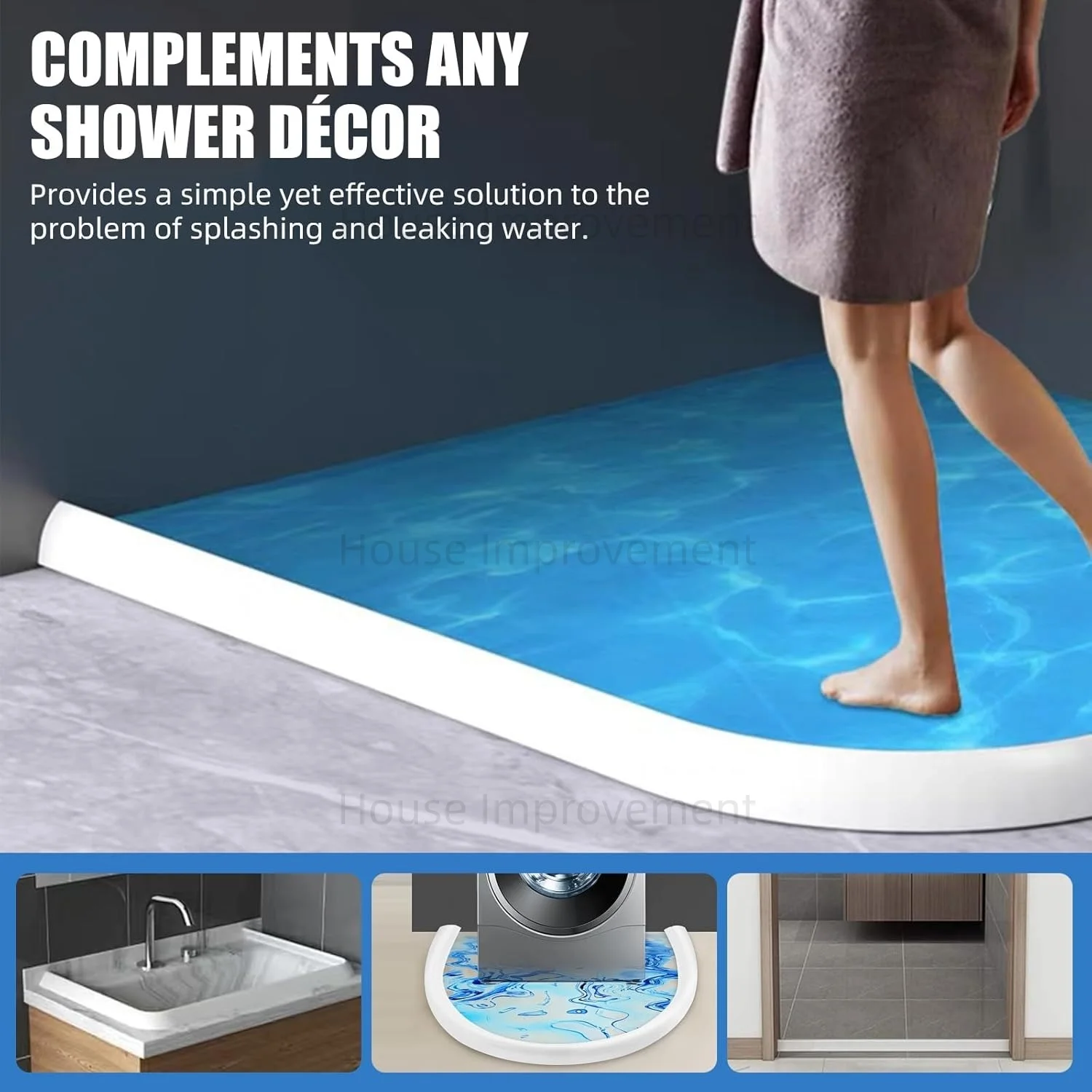 Shower Threshold Water Guard Dam Shower Water Stopper for Dry And Wet Separation Bathroom Kitchen Sink Bathtub No Leak Non-Slip