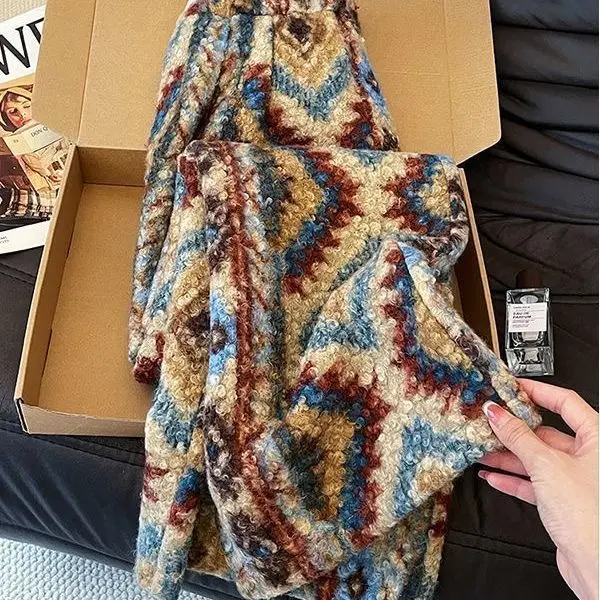 Lamb wool wide-leg pants women's pants autumn and winter temperament casual pants straight woolen wide-leg commuting thick