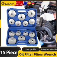 Podofo 15 Piece Socket Set Tool Kit Oil Filter Pliers Wrench Aluminum Alloy Cup Type Oil Filter Cap Wrench Socket Removal Tool