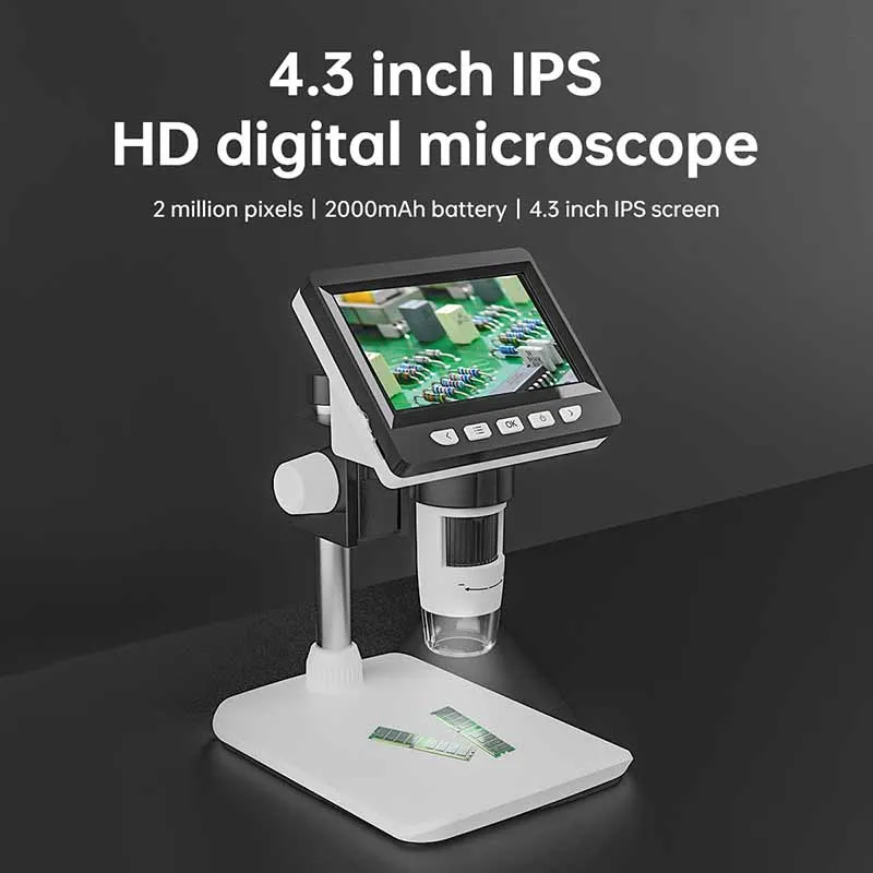 4.3 Inch IPS Digital Microscope1000x HD Digital Microscope 1080P Compound Microscope 8 Adjustable LED Digital Microscope Camera