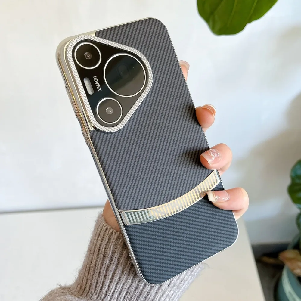 

Carbon Fiber Texture Phone Case For Huawei Pura 80 70 Pro Mate 80 70 Pro+ 60 50 40 Pro Slim Shockproof Cover