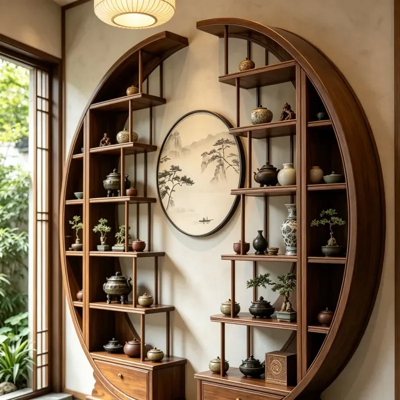 New Chinese Black Walnut Solid Wood Bogu Frame Semi Circular Special Shaped Display Floor Type Duobao Bookcase