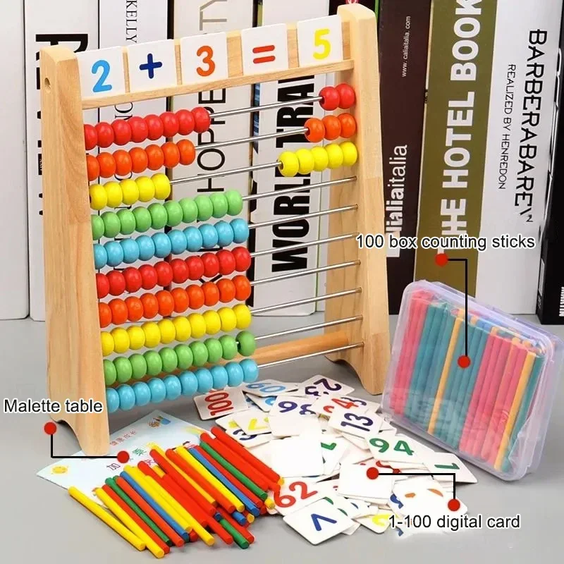 Wooden Counting Toy Abacus Montessori Education Math Toy Children Rainbow Counting Beads Addition Subtraction Operation Learning