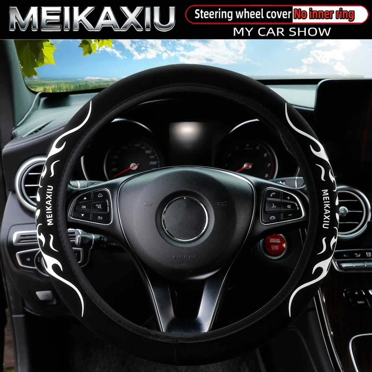 MEIKAXIU 3D-Flammenmuster-Spritzteig-Stoff SBR Rutschfester Lenkradbezug ohne Innenring für Auto-Dekorationsartikel – Detail 4