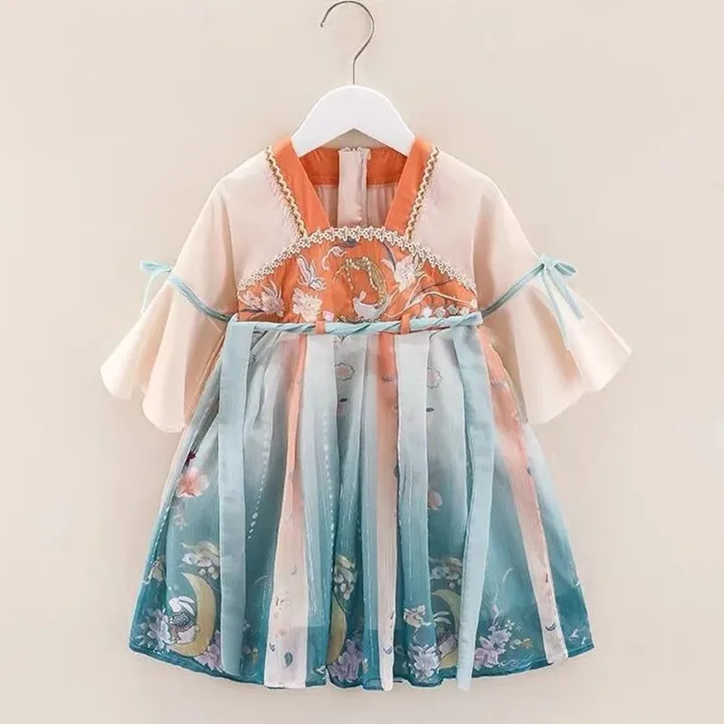 Girls Hanfu Spring and Autumn Clothes 2024 New Tang Suit Chinese Children\'s Ancient Clothes Girls Baby Dress