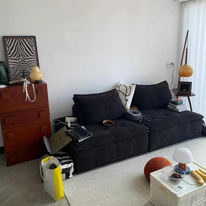 

Single module free combination tofu block module sofa square black chenille simple