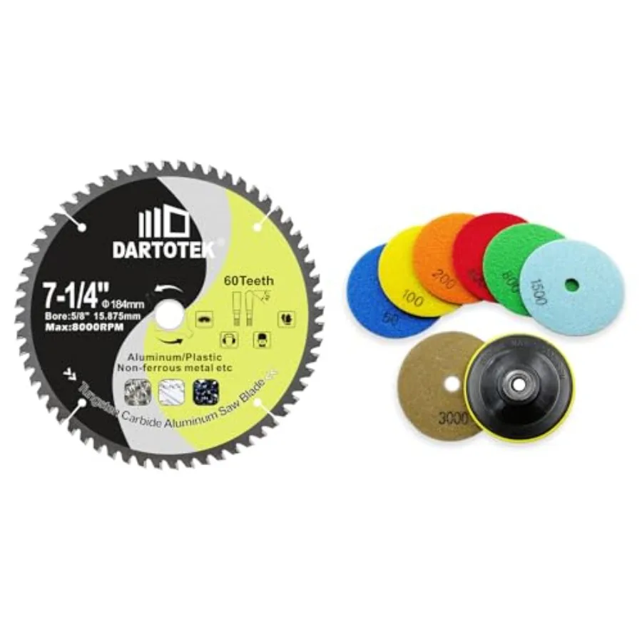 

Диск отрезной 7-1/4 дюйма (184 мм) для алюминия, 60 зубьев, TCT, с отверстием 5/8 дюйма, для циркулярной пилы, для резки алюминия и пластика