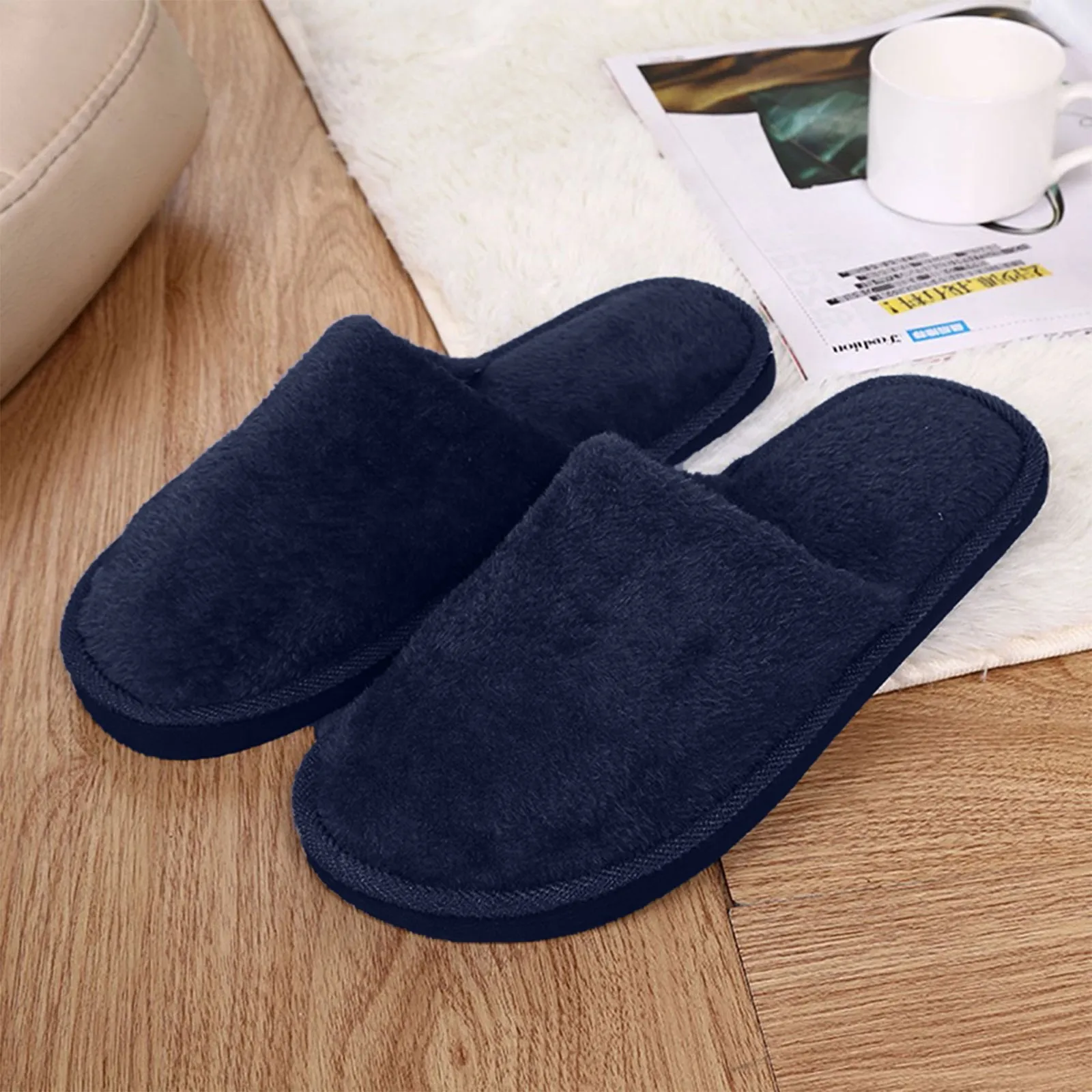 

Men's Winter Slippers Warm Bedroom Plush Shoes Home Floor Soft Indoors Thin Velvet Solid Color Non Slip Half Drag Slipper