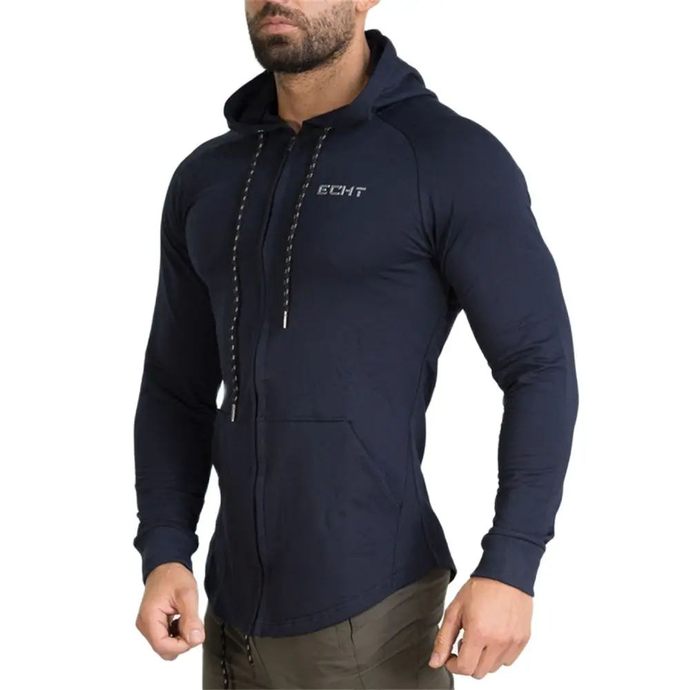 Men Autumn Cotton Casual Hoodies Zipper Sweatshirt Outerwear Gym Fitness Workout Sportswear Tops Male Running Training Clothing