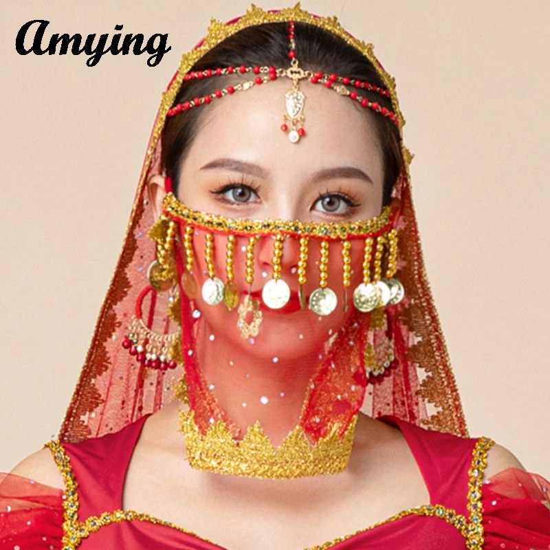 Velo de danza del vientre para mujer, bufanda con máscara de Bollywood, accesorios de baile de rendimiento, envoltura facial para niña, novedad 