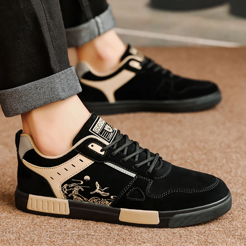 Autumn Winter Men's Leather Skateboard Shoes Spring Male Students Sports Running Walking Casual Sneakers Comfortable Flat Office