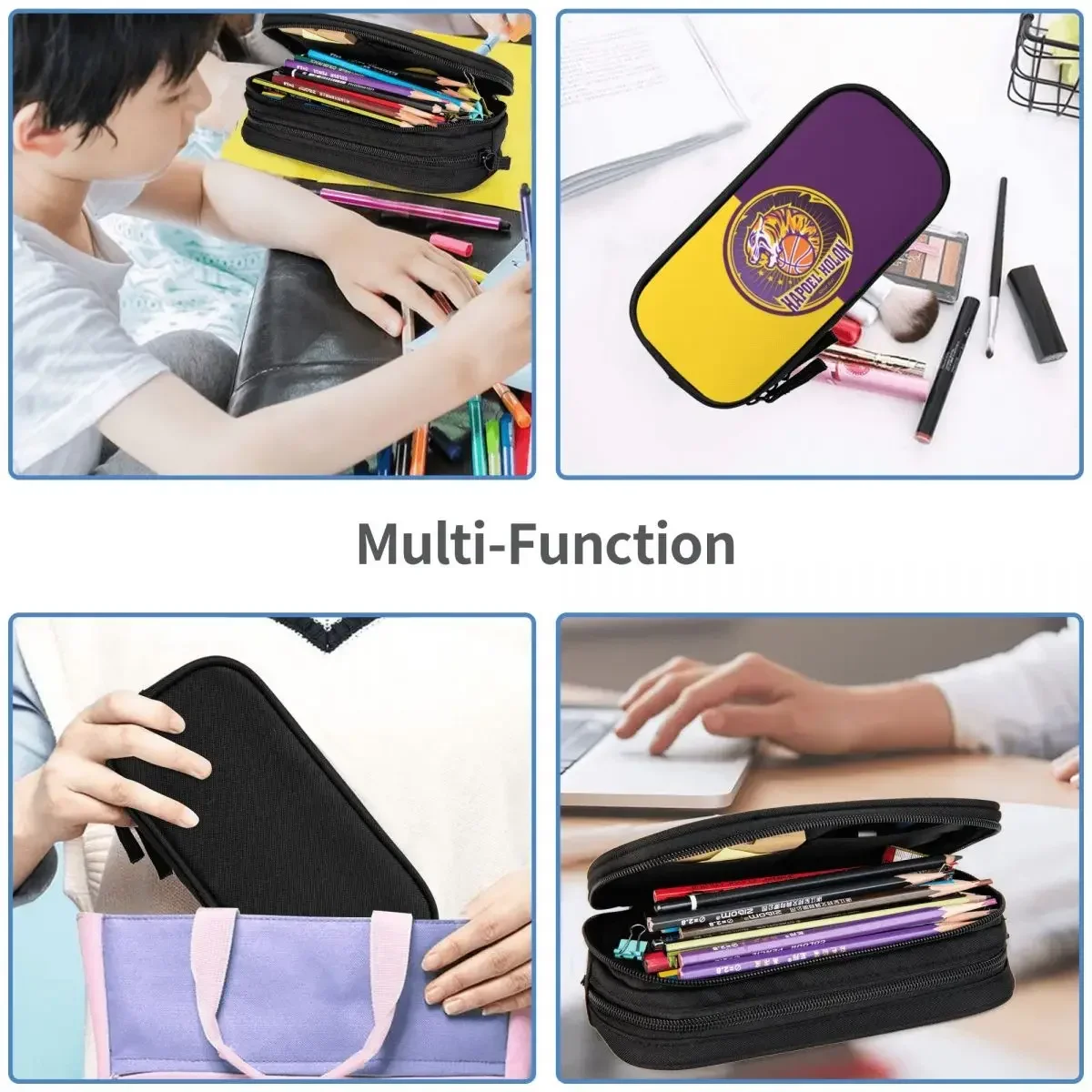 Hapoel Holon Basketball Big Capacity Pencil Pen Case Stationery Bag Pouch Holder Box Organizer for Teens Girls Adults Student