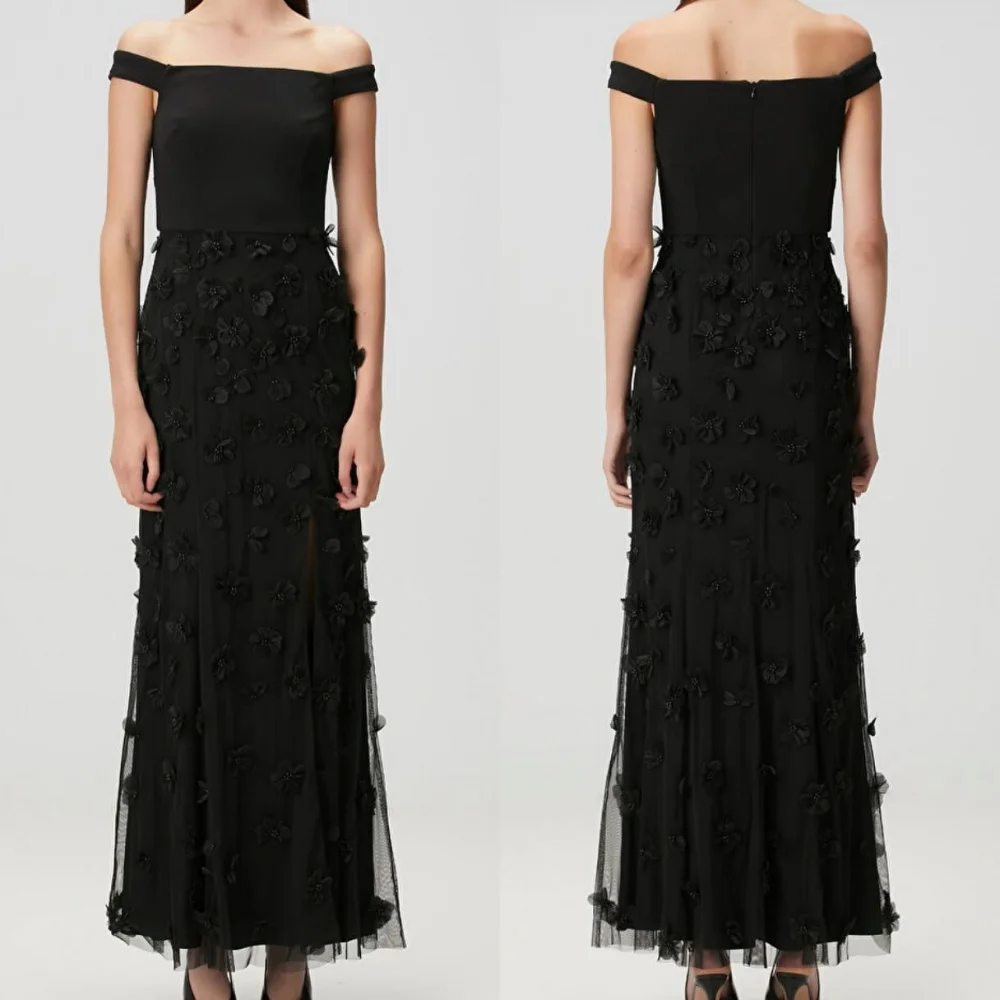 

Customized Modern Style Intricate Jersey Flower Beading A-line Off-the-shoulder Midi Dresses Bespoke Occasion Dresses Fashion
