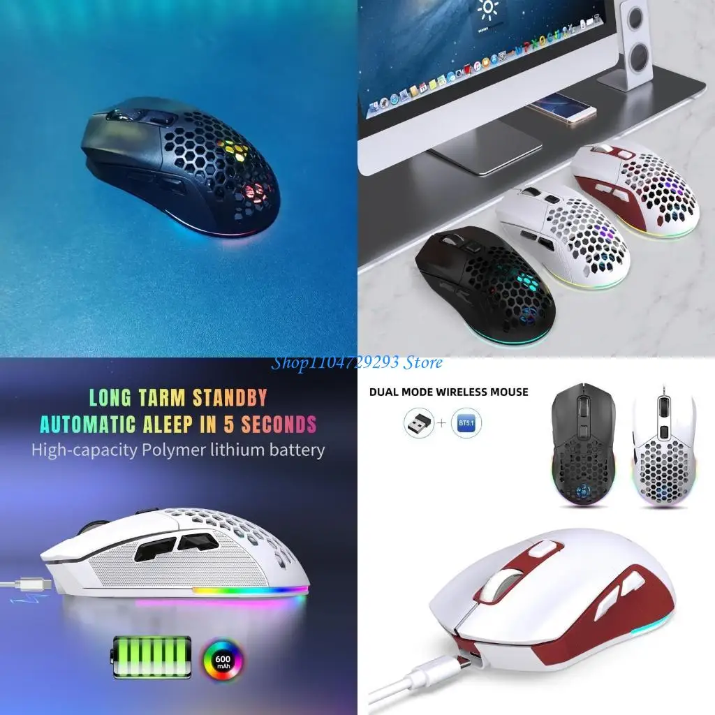 Y2GD Dual Mode Gaming Mouse 2.4G+BT5.1 Luminous Mouse 6 Buttons RGB Lighting Mouse