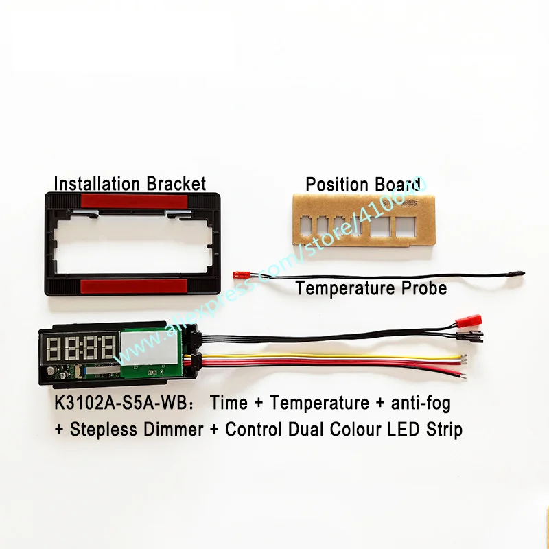 Trumsense K3102A-S5A-WB Time Temperature Display Switch Bathroom Mirror Led Dimming Control Defog Film and 2 Colour LED Strip