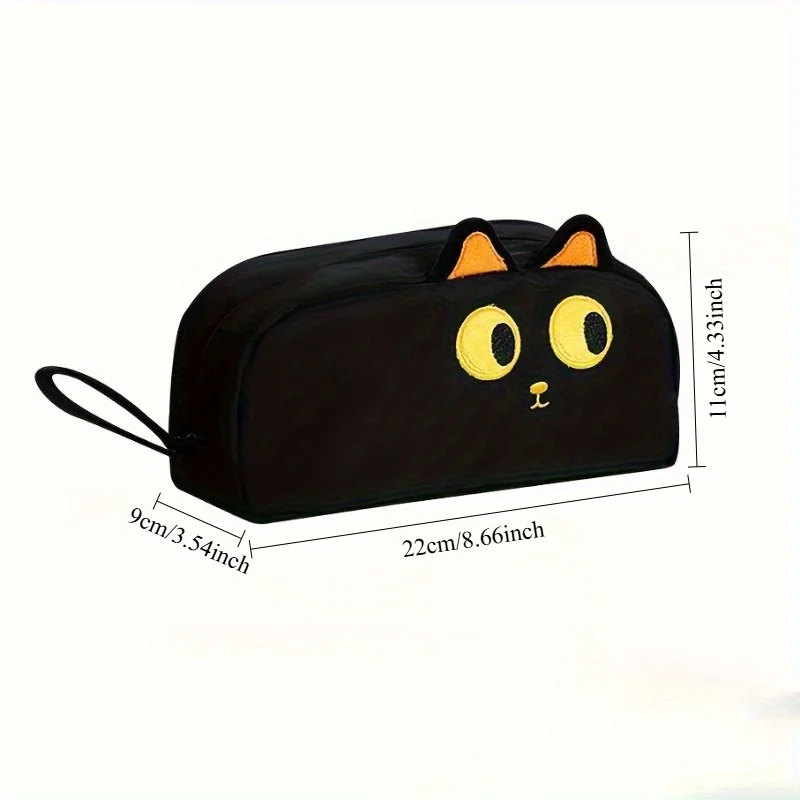Cute 3D Black Cat Pencil Case, Large Capacity