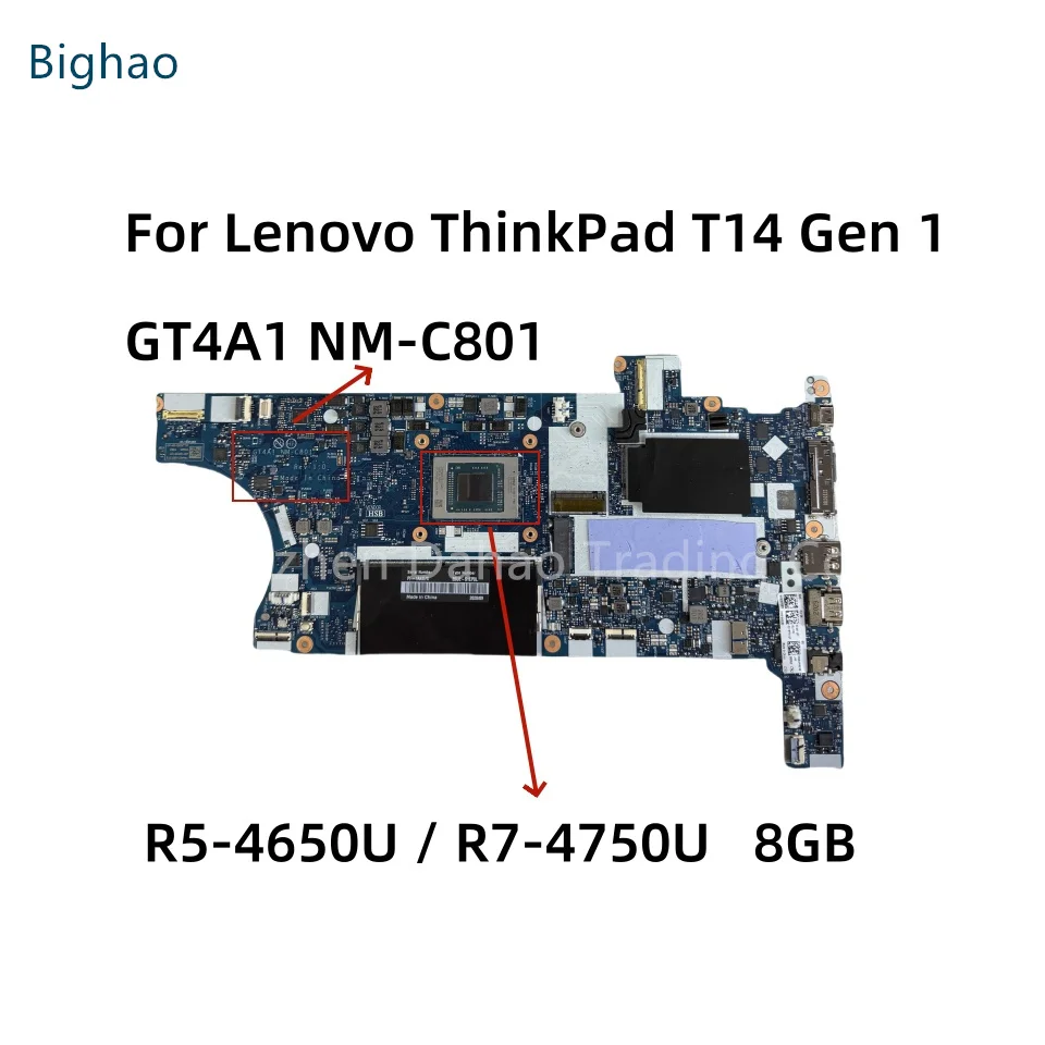 GT4A1 NM-C801 For Lenovo ThinkPad T14 Gen 1 Laptop Motherboard With R5-4650U R7-4750U 8GB-RAM 5B20Z25391 5B20Z25392 5B20Z25416