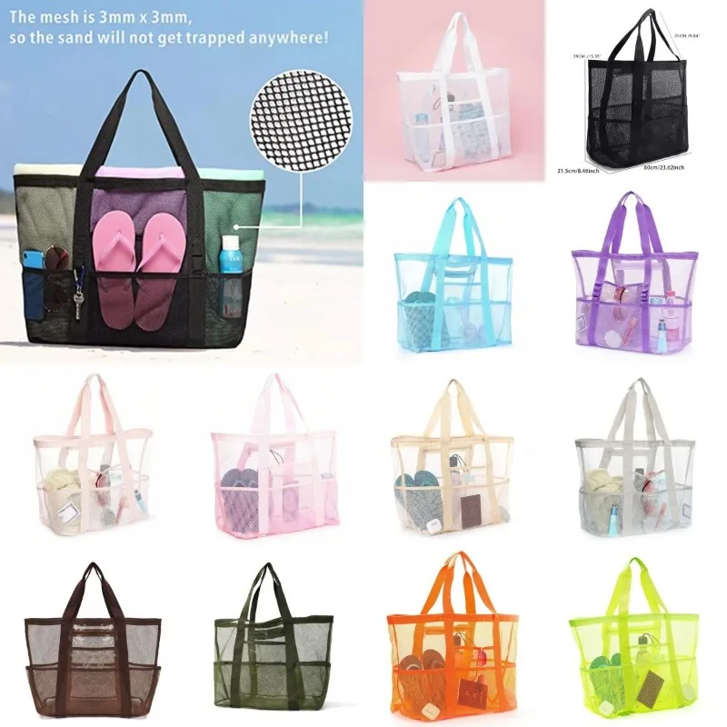 

Picnic Beach Bag Women Mesh Transparent Swim Storage High Capacity Shopping Bags Tote