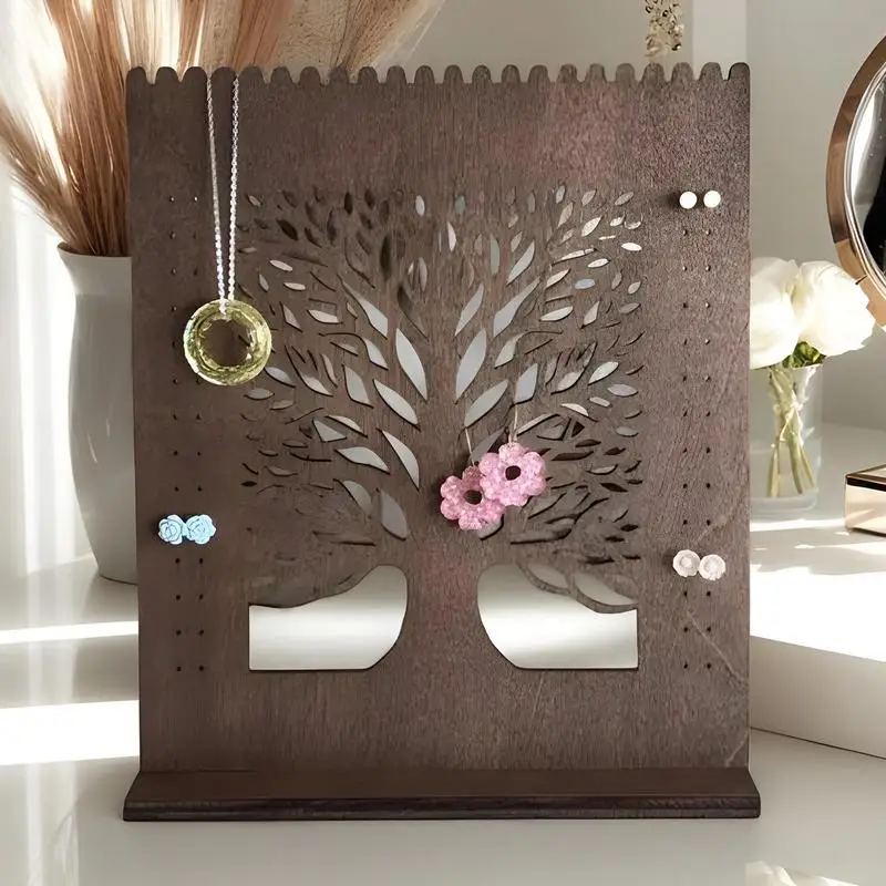 

Винтажный держатель для сережек, деревянная стойка для ожерелья, органайзер для сережек, подставка, вешалка для хранения для девочек и женщин, комод для ожерелья