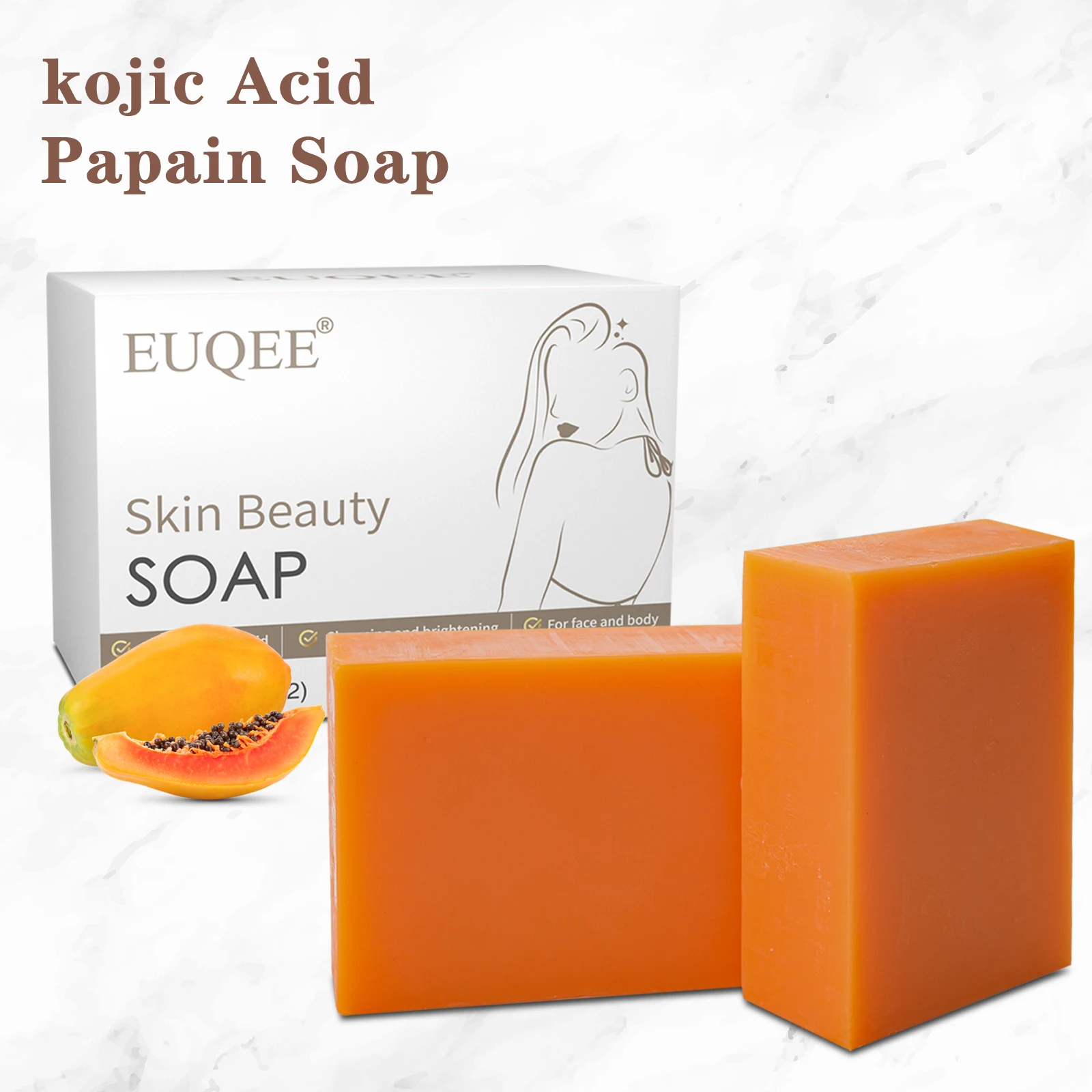 EUQEE 145G x 2 Bars Kojic Acid Papain Handmade Soap With Foaming net - Reduces Dark Spots, Hyperpigmentation,keep Skin Moist