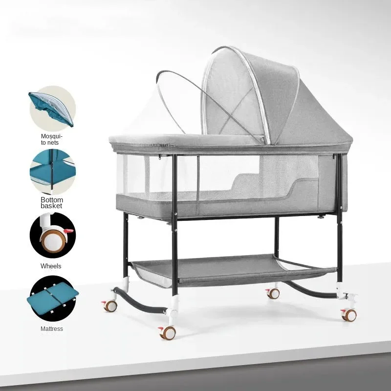 Baby Crib Baby Folding Bed Portable with Mosquito Net Newborn Patchwork Queen-Size Bed Playpen Multifunctional Baby Mobile Bed