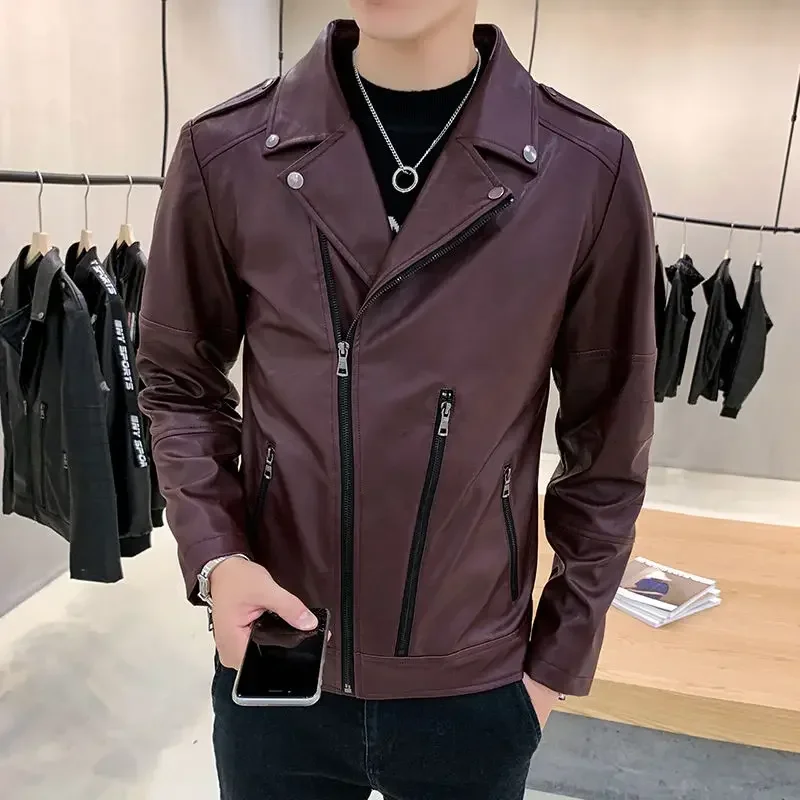 Handsome Leather Jacket for Men Black Man Suits and Blazers Casual Luxury Designer Single Models Original Simple Breasted Coats