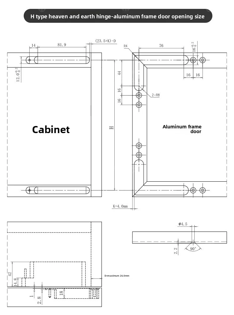 30KG Hochbelastbare Verdeckte Ober- und Unterachsen-Scharniere Aluminiumrahmentürscharnier mit Dämpfungspuffer – Detail 14