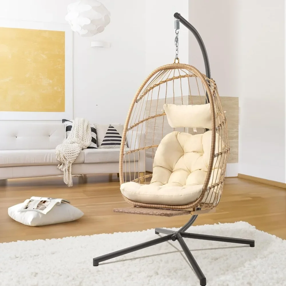 

Hanging Egg Chair with Stand and Footrest for Indoor Outdoor - Patio Swing Egg Chairs Wicker Hammock Chair Bedroom