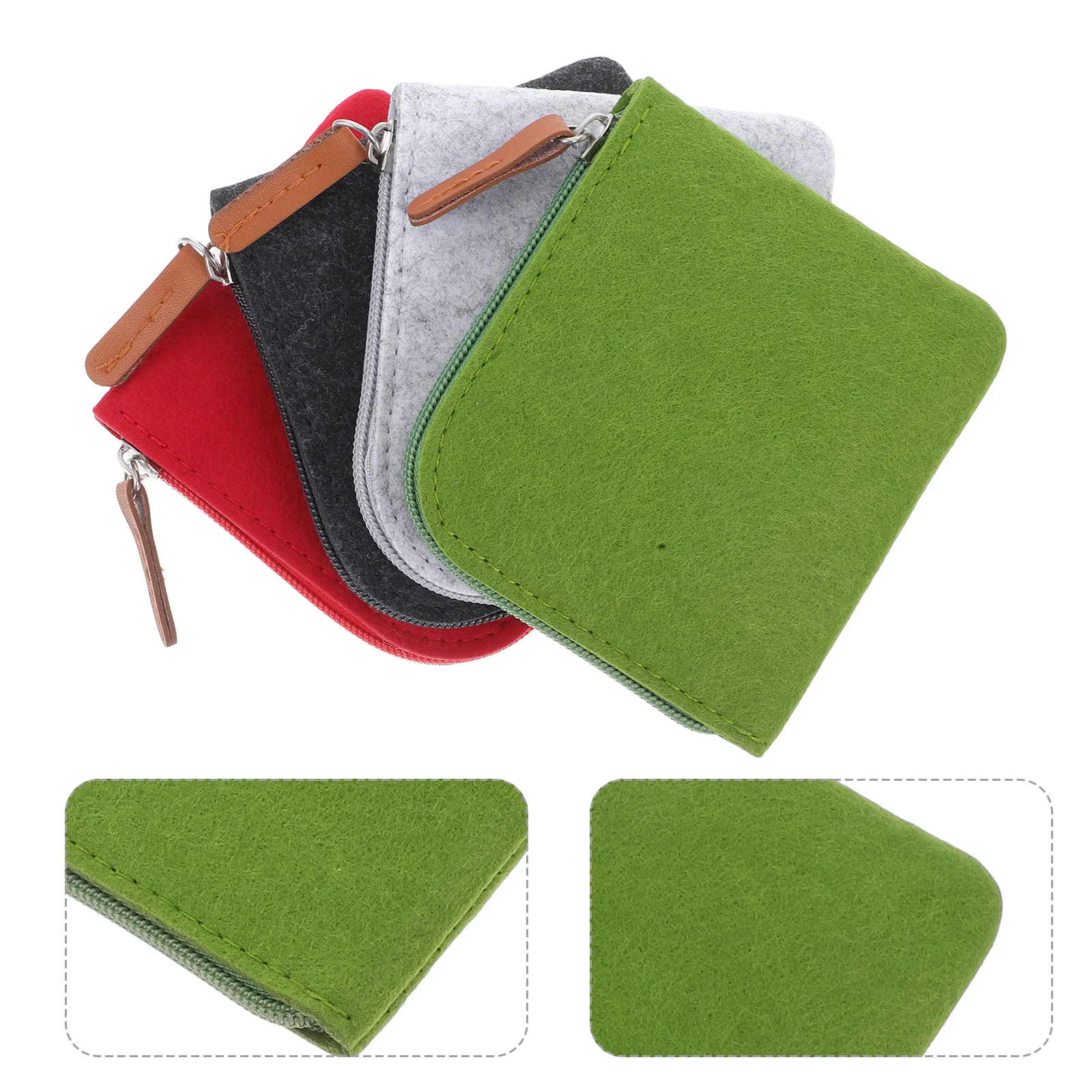 

4 pcs Felt Coin Purse Mini Wallet Girls Korean Version Zippered Storage Bag Waterproof Durable Travel School Shopping