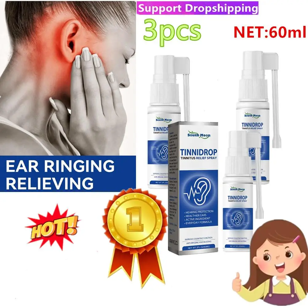 3pcs 60ml Tinnitus Relief Spray Clean Ear Canal Blockage Improve Listening Tinnitus Deafness Sore Relief Ear Cleaning Liquid