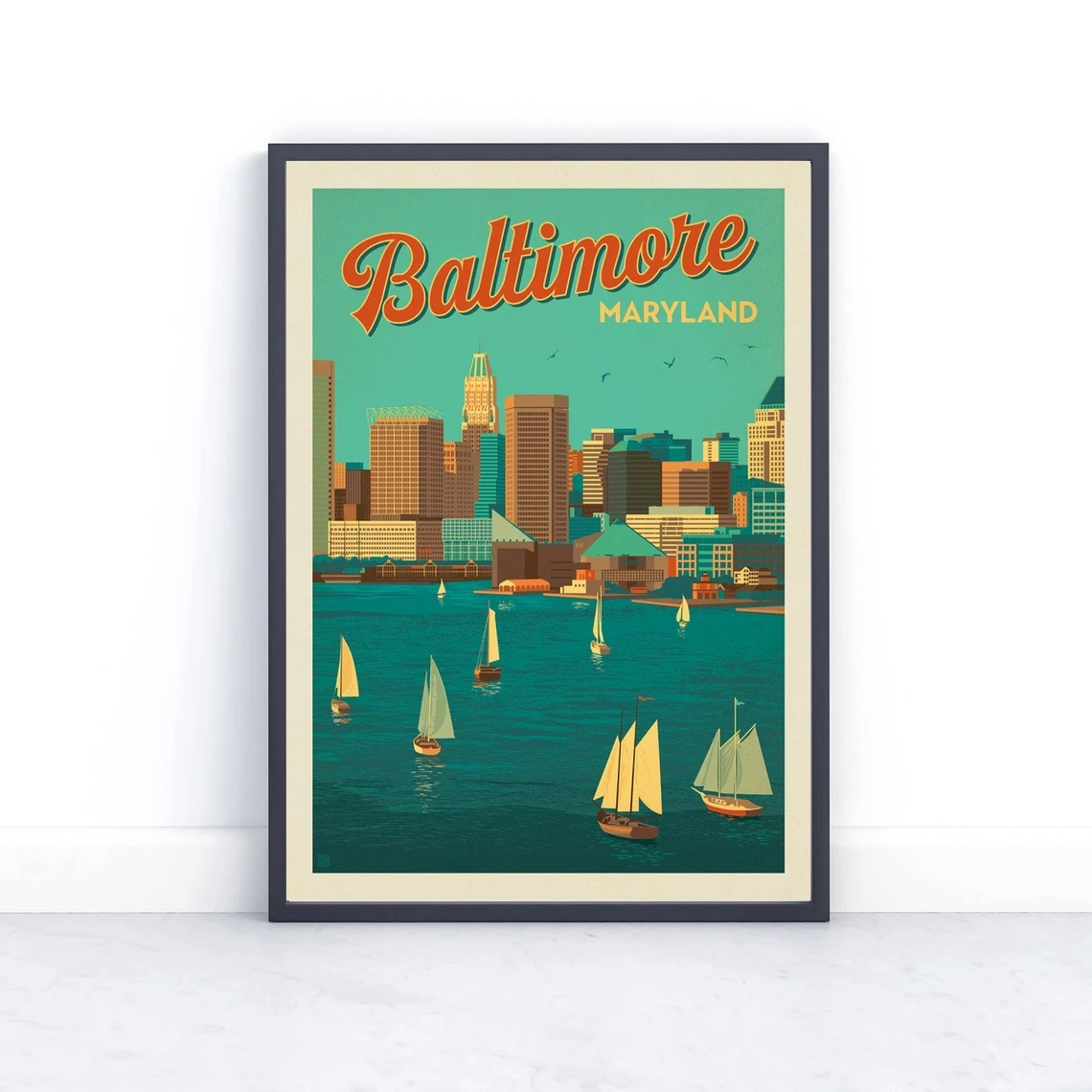 ملصق فني من بالتيمور ميريلاند، طباعة هاربور فيو عتيقة، ديكور جدار غرفة النوم فوق السرير، ملصق سفر ريترو مؤطر، أمريكا