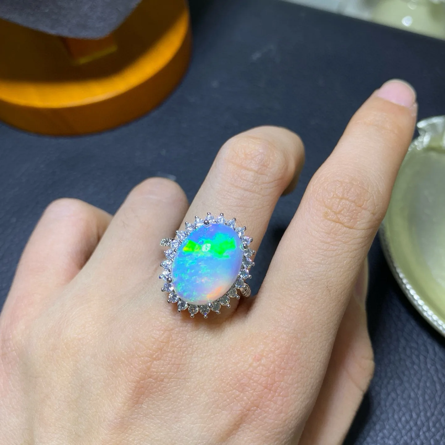 

Solid Silver Natural Opal Ring - Large 12x16mm Gemstone, Statement Fire Play Jewelry