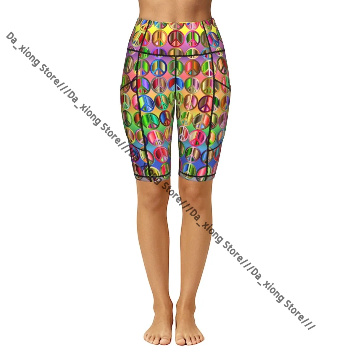 Women High Waist Yoga Shorts Rainbow Of Peace Stretch Hip Lifting Quick Dry Fitness Sports Shorts