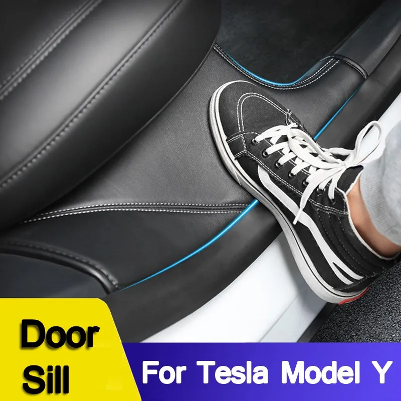 Rear Door Sill Anti Kick Film For Tesla Model Y 2022 Leather Mat Side Defense Pads Side Edge Film Protector Stickers Dashboard