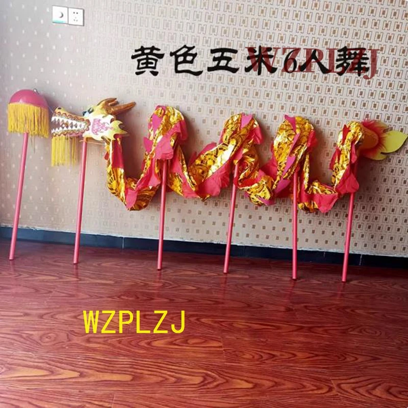 5 meter Golden Kid China Dragon Dance-kostuum 6 spelers Prestaties Kinderen Creatief spel Sportspeelgoed Event Park Stage Festival
