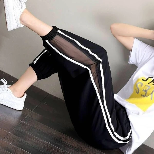 Summer Thin Wide Leg Harlan Pants Women's Loose Fit Trousers Korean Style High Waist Nine Points Lantern Pants Casual Wear