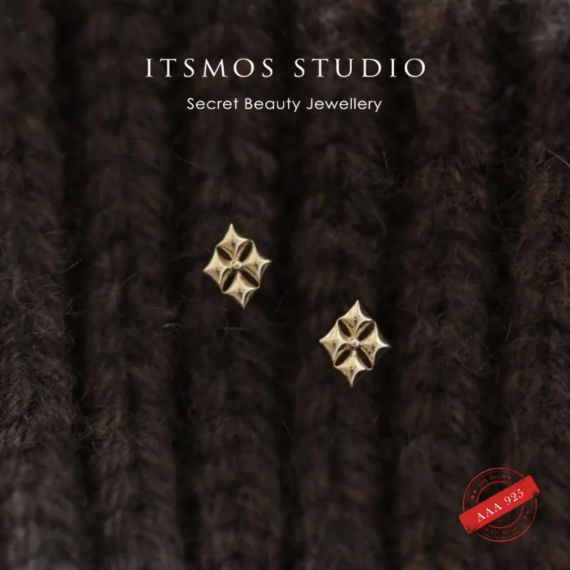 

ITSMOS s925 Sterling Silver 18K Gold Plated Mini Rhombus Waffle Earrings Glossy Small Earrings Daily Jewelry for Women