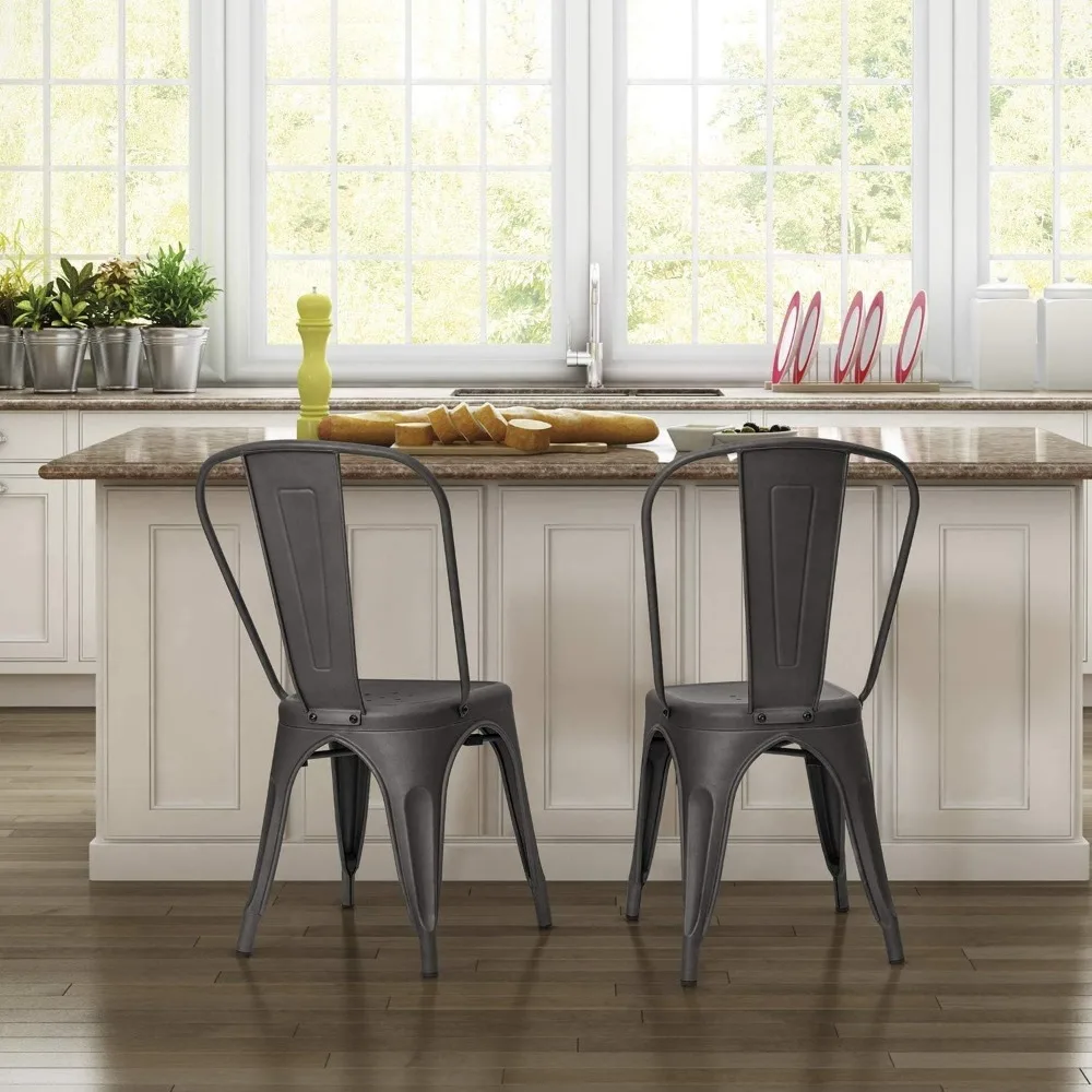 Kursi Makan Logam Dalam Ruangan Luar Ruangan Menggunakan Kursi Logam Industri Tolix Stackable Set 4 untuk Dapur, Ruang Makan