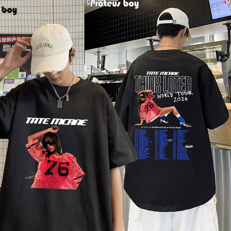 

Tate Mcrae The Think Later World Tour T Shirts Men's Women's Fashion Casual Cotton T-shirt Oversized Hip Hop Tshirt Gothic Tees