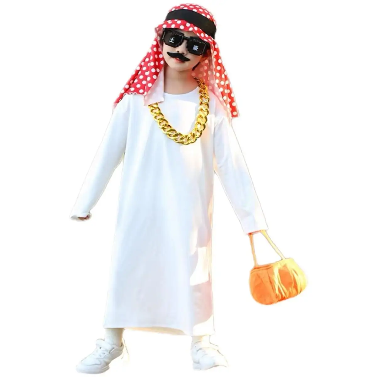 Disfraz de Príncipe Árabe para Niños, Traje de loween, Túnica Larga de Falso Riqueza, Divertido Disfraz de Príncipe de Ori...