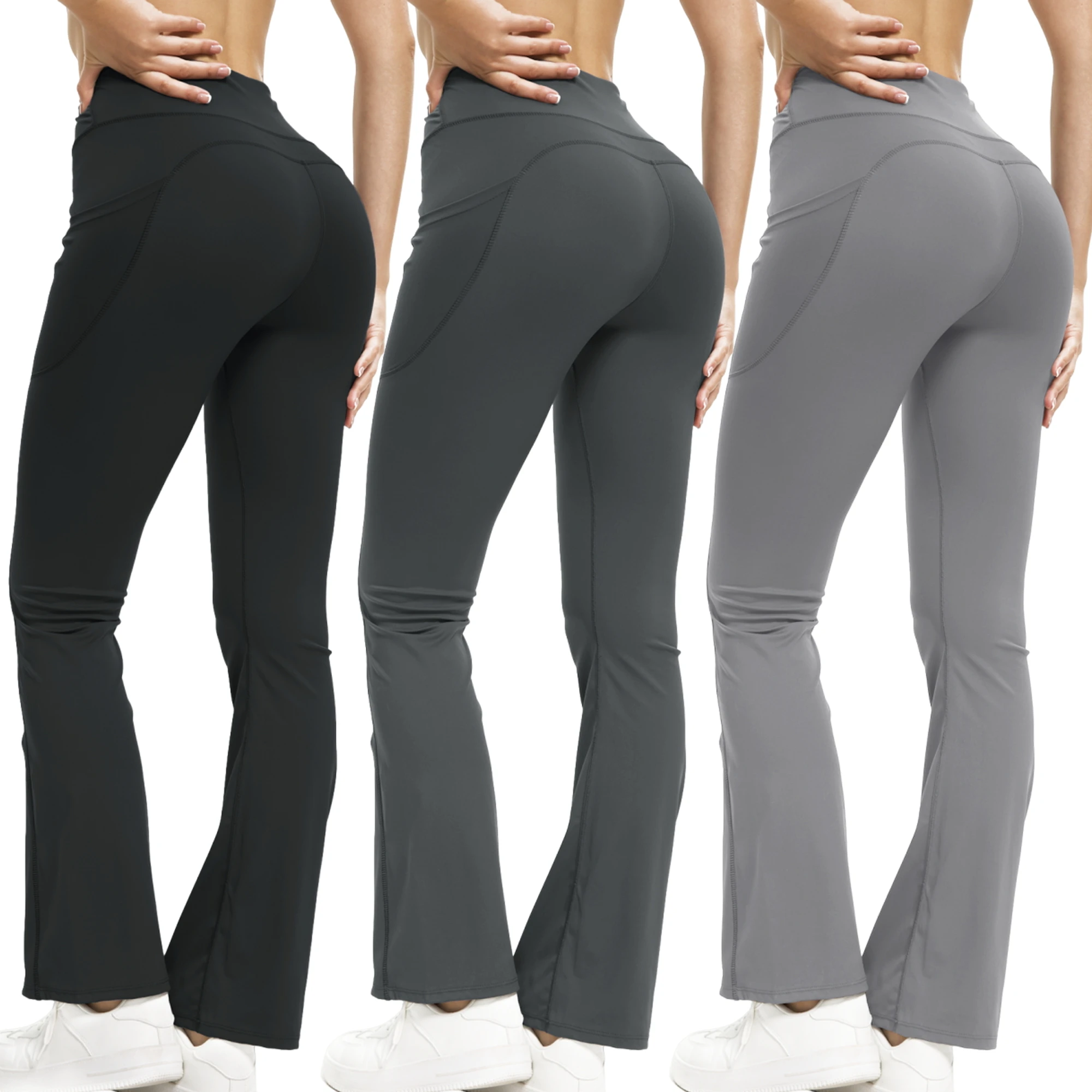 Women Flare Leggings High Waist Wide Leg Yoga Pants With Pocket Seamless Fitness Workout Sports Trousers Casual Slimming Clothes