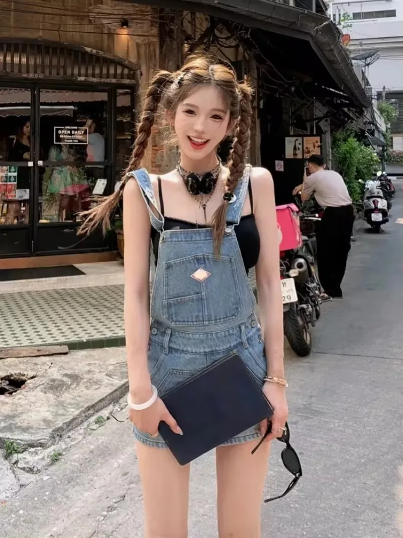 

Japanese Kawaii Jean Strap Mini Dress Women 2000s Vintage Y2k Clothing Sleeveless Denim Dress New Korean Even Party Chic Outwear