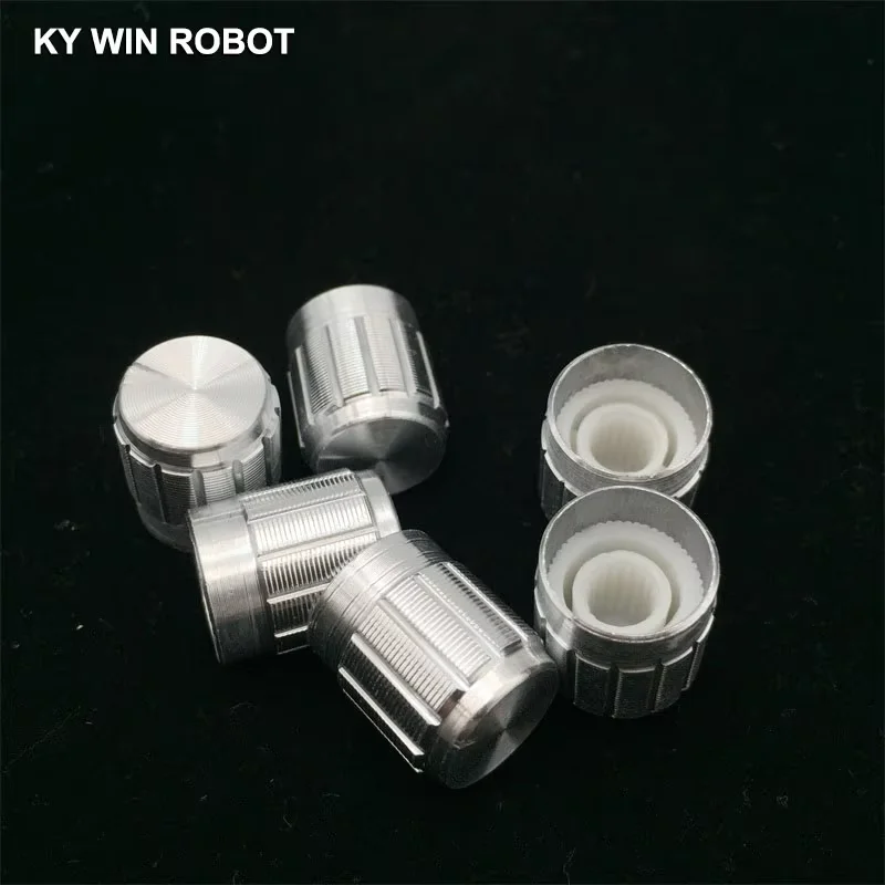 5Pcs 15*17MM White Metal 6mm Knurled Shaft Potentiometer Control Knobs